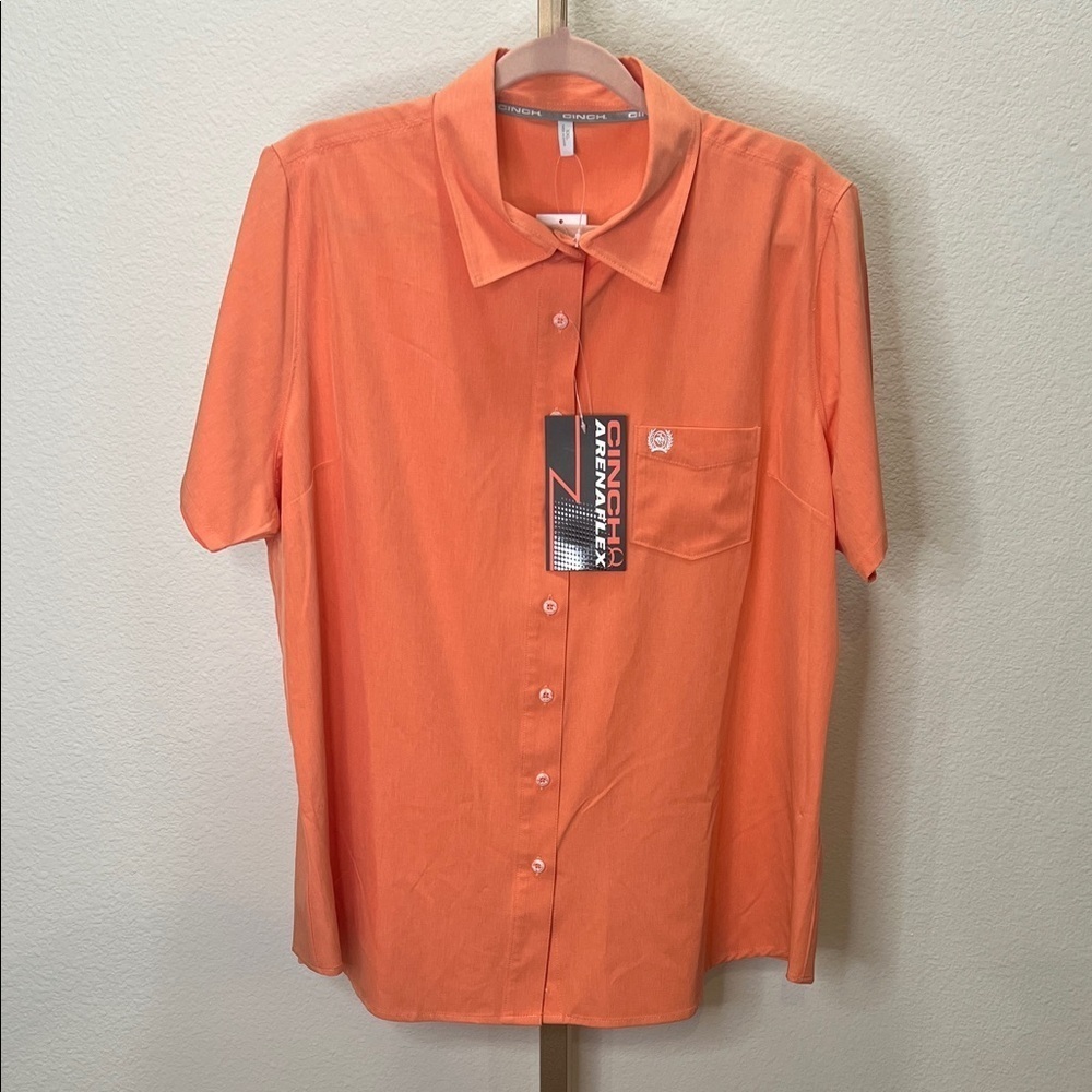 Cinch Arena Flex short sleeve women’s button down shirt orange XXL